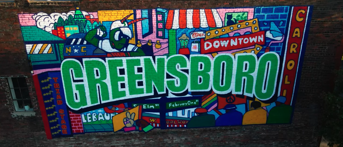mural with the painted word Greensboro